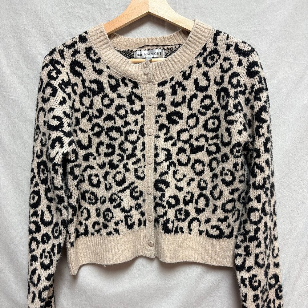 Madden Girl Leopard Print 2-Piece Sweater Set in Black/Tan Condition: Excellent
